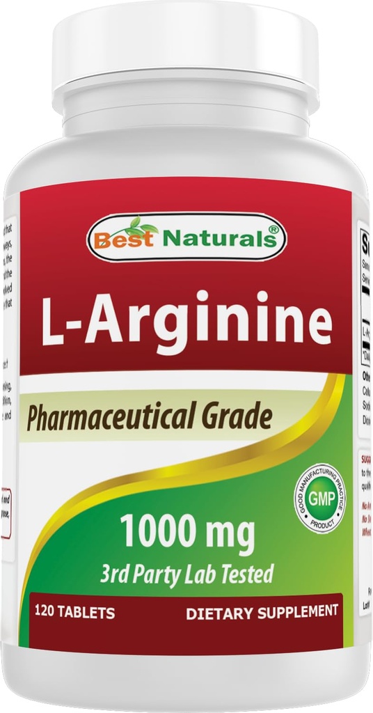 (新改良式)ベストナチュラルL-アルギニン1000mg 120錠 - 医薬品グレードLアルギニンサプリメントは、ニトリ酸化物合成を促進します