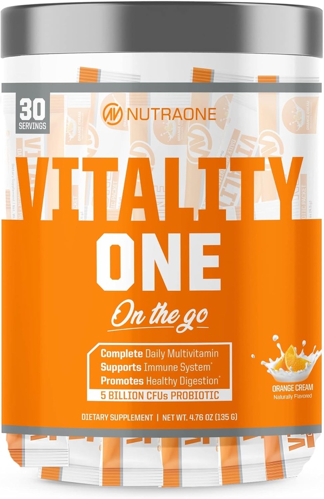 NutraOne VitalityOne On The Go Complete Multivitamin、Probiotic、Enzyme Blend Orange Cream - 30 サービング