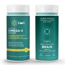 Iwi Omega-3 エッセンシャル & 脳のオメガ-3 バンドル, 30 サービング, ビーガン植物ベースの藻オメガ 3 EPA + DHA と, キル & 魚油代替, 魚介類の Aftertaste なし