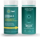 Iwi Omega-3 エッセンシャル & 脳のオメガ-3 バンドル, 30 サービング, ビーガン植物ベースの藻オメガ 3 EPA + DHA と, キル & 魚油代替, 魚介類の Aftertaste なし