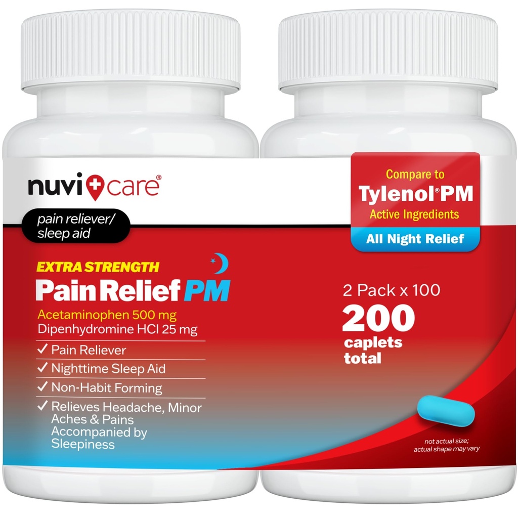 余分強さの痛みの軽減PM - Acetaminophen 500mg及びDiphenhydramine 25mg - Tylenol PMの余分強さの援助と比較して下さい-夜間の痛み及び苦痛(100のタブレット)のための大人のPMの痛みのレバー