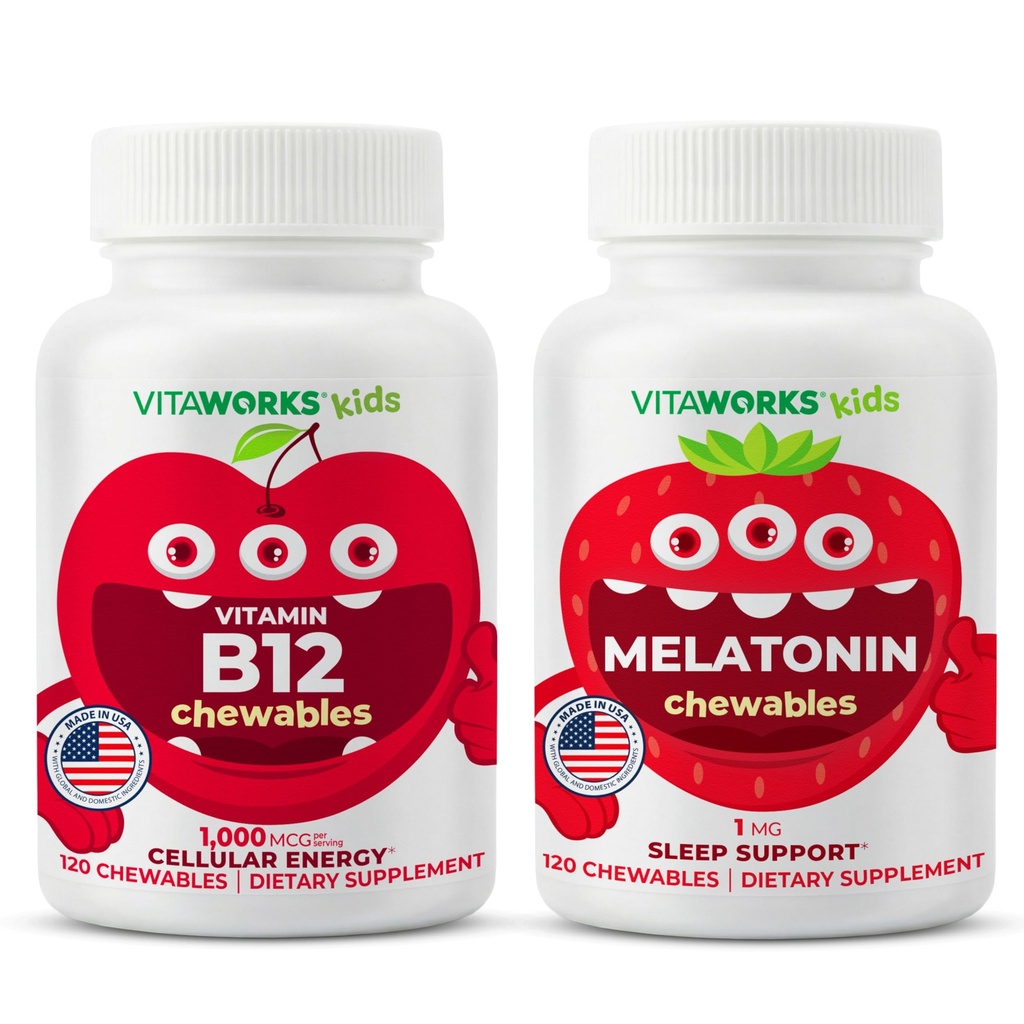 子供のビタミンB12のChewables + Melatonin 1mgのChewablesの束