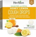HERBIONナチュラルズクアフドロップ、スティービア、栄養補助食品、ソレスクアフ、大人6歳以上の子供用、各18カウント(パック1)、ハニーレモン)
