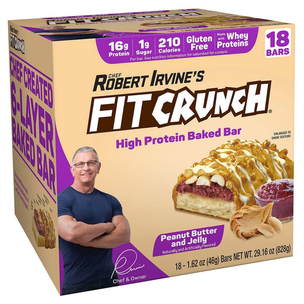 FITCRUNCHスナックサイズのプロテインバー、6層焼肉バー、砂糖1g、グルテンフリー&ソフトケーキコア(18バー、ピーナッツバター、ゼリー)