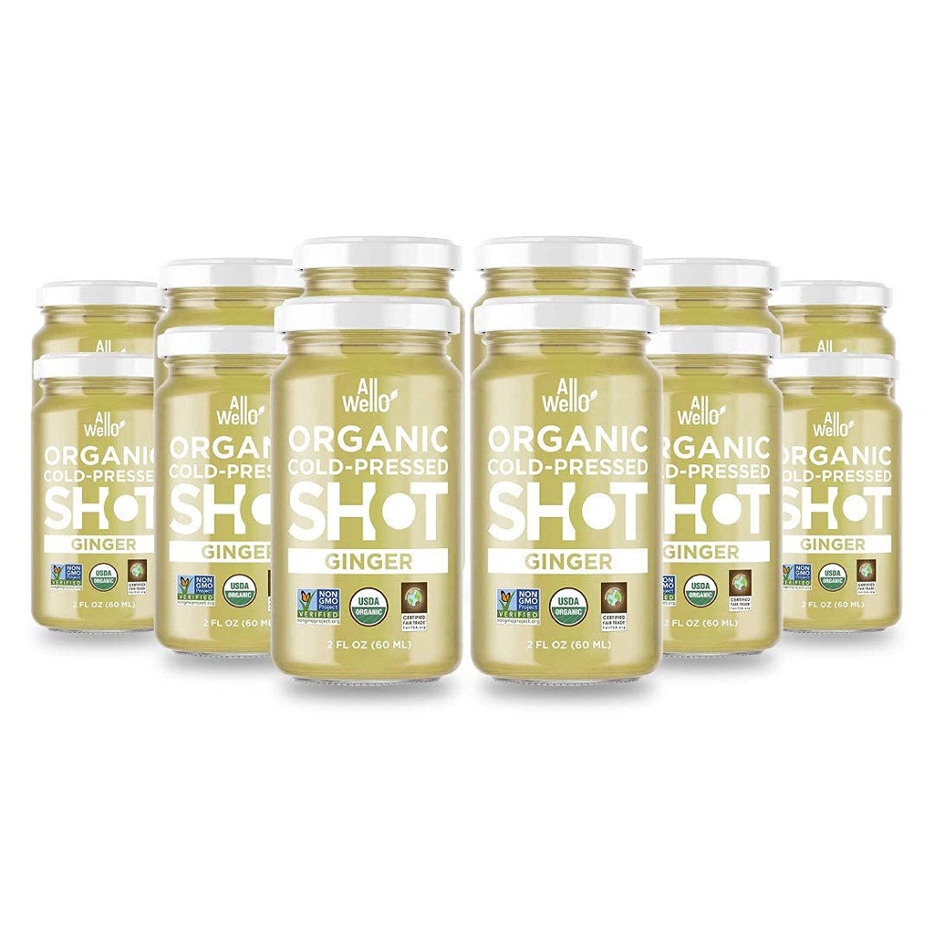 AllWELLO Cold-Pressed Ginger Shot、60 mL、USDA Organic Immune Booster with Natu-RAL | 12 ユニット/ケース(12 パック)