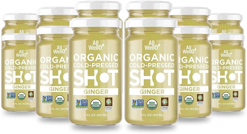 AllWELLO Cold-Pressed Ginger Shot、60 mL、USDA Organic Immune Booster with Natu-RAL | 12 ユニット/ケース(12 パック)