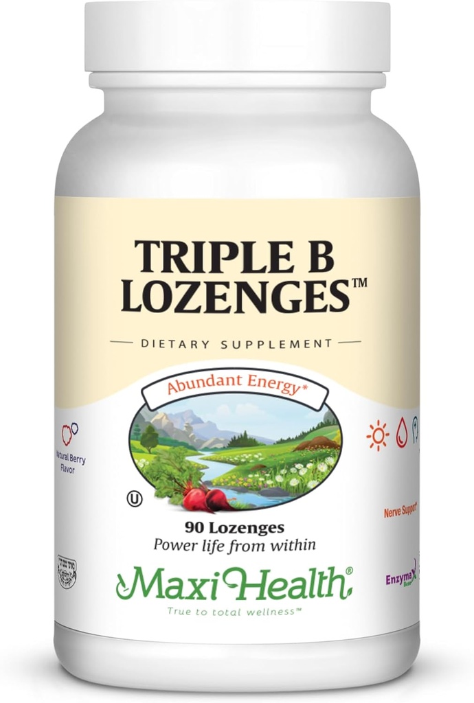 Maxi Health Triple B Lozenges - ビタミンB12&B6&ビオチン - ストロベリー風味 - 90 Chewies - Kosher