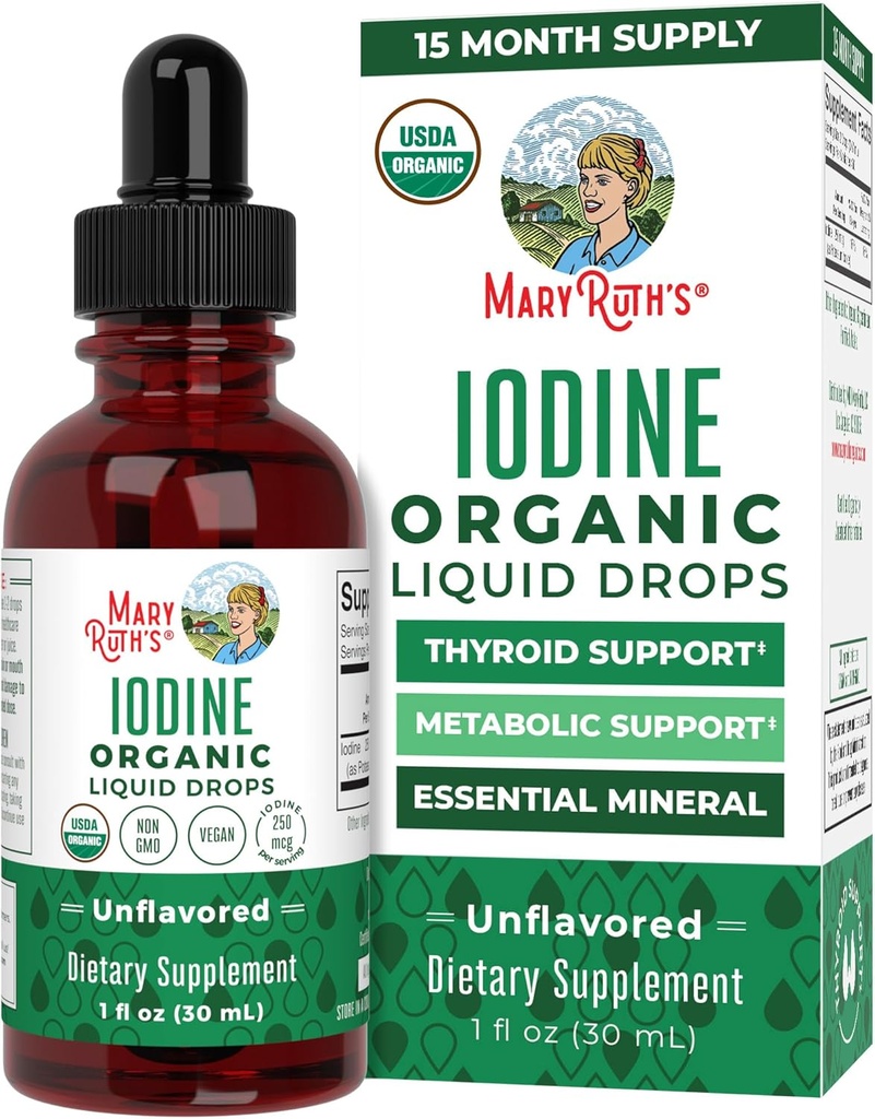 MaryRuth Organic Iodine Liquid Drops | カリウムイオドライド | 1年供給 | 450 給餌 | 甲状腺の健康 | USDA オーガニック| ヴィーガン | GMO | グルテンフリー | 1 Fl Oz