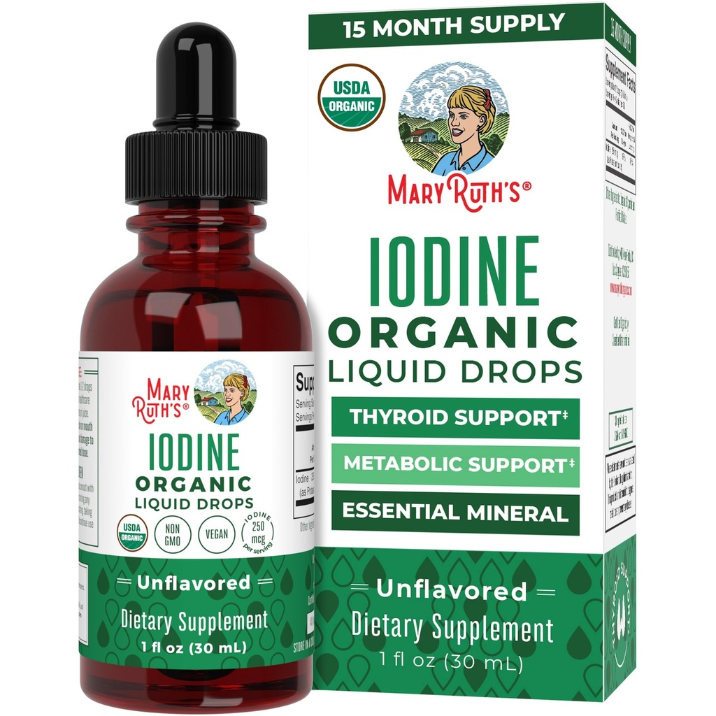 MaryRuth Organic Iodine Liquid Drops | カリウムイオドライド | 1年供給 | 450 給餌 | 甲状腺の健康 | USDA オーガニック| ヴィーガン | GMO | グルテンフリー | 1 Fl Oz