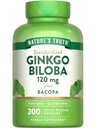 Nature's Truth Ginkgo Biloba 120mg | Plus Bacopa | 200 クイックリリースカプセル | 標準化エキス | 非GMOとグルテンフリーサプリメント