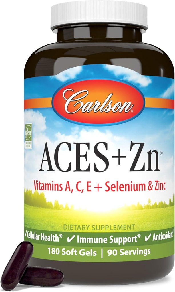 Carlson - ACES + Zn, Vitamins A, C, E + Selenium & Zinc, Cellular Health & Immune Support, Antioxidant, 180 Softgels