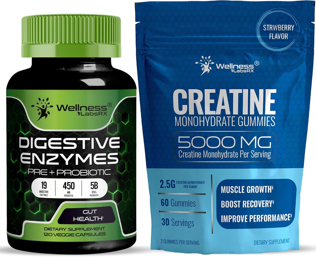 ウェルネスLABSRX消化酵素カプセル5ビリオンCFU -クレアチングミー5000mg