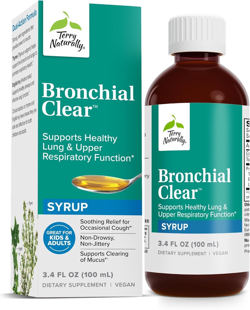 Terry Naturally Bronchial Clear Liquid - Bronchial&Lung Healthのための呼吸器サポート - 呼吸器の健康のためのBronchialサポート - 大人と子供のための健康な肺サポートサプリメント - 3.4 fl oz