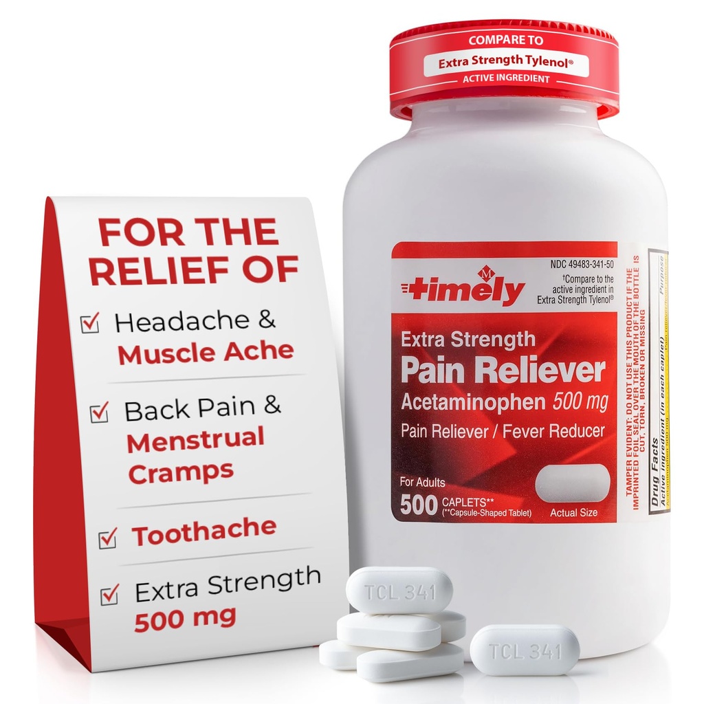 時機を得たアセトアミノフェン500mg - 500カプレット - 余分強さの痛みの軽減 - 余分強さの有効成分と比較される - 月経のけいれん、熱く減力剤、関節炎のマイナーな痛み