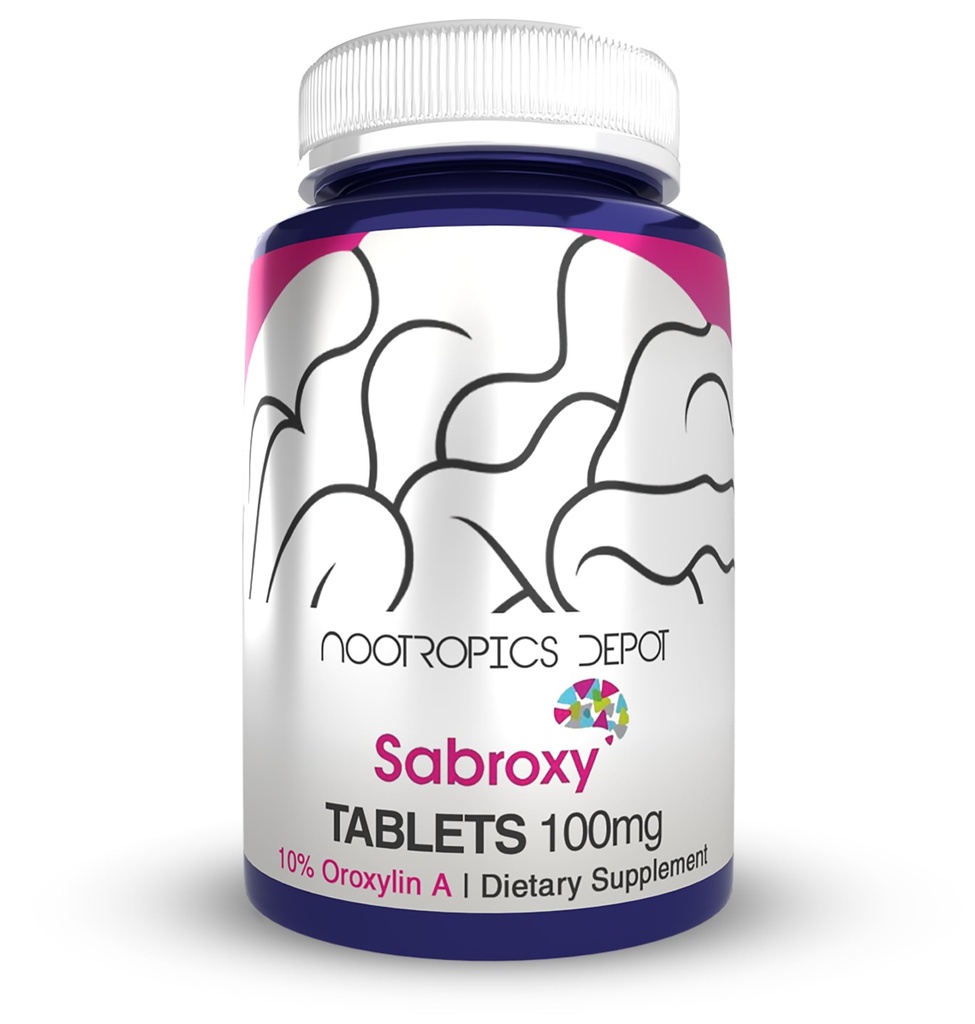 Nootropics Depot Sabroxy® タブレット | 100mg | 90 カウント | 最小 10% Oroxylin-A | Oroxylum インデックス | フォーカスとモチベーションを促進するのに役立ちます | 認知機能の促進に役立ちます
