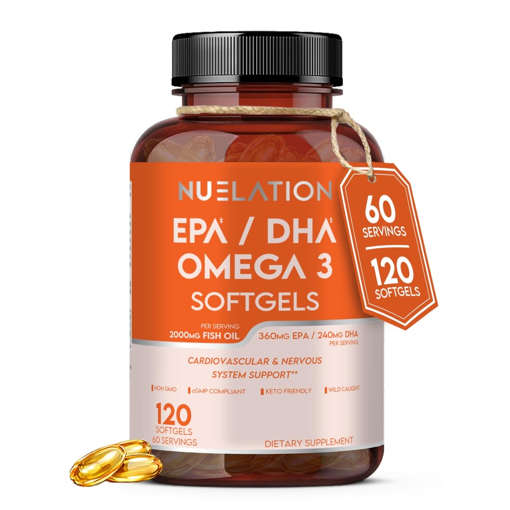 Omega 3 魚油 2000 mg. 魚油オメガ 3 心臓の健康をサポートするためのサプリメント, 脳機能と心血管系 - 非GMO, グルテンフリー & Keto-Friendly - 60 サービング, 120 Softgels