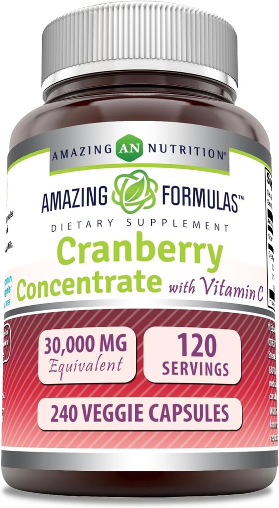 アメイジングフォーミュラクランベリー濃縮 30,000 mg ビタミンCサプリメント | ベジギーカプセル | 超強度 | GMO | グルテンフリー | アメリカ製 (1パック, 240 カウント)