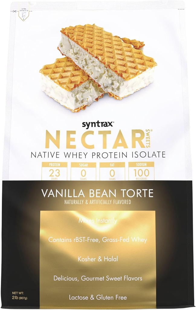 Syntrax Nutrition Nectar Sweets, 100% Whey Isolate Protein Powder, Vanilla Bean Torte, 2 lbs