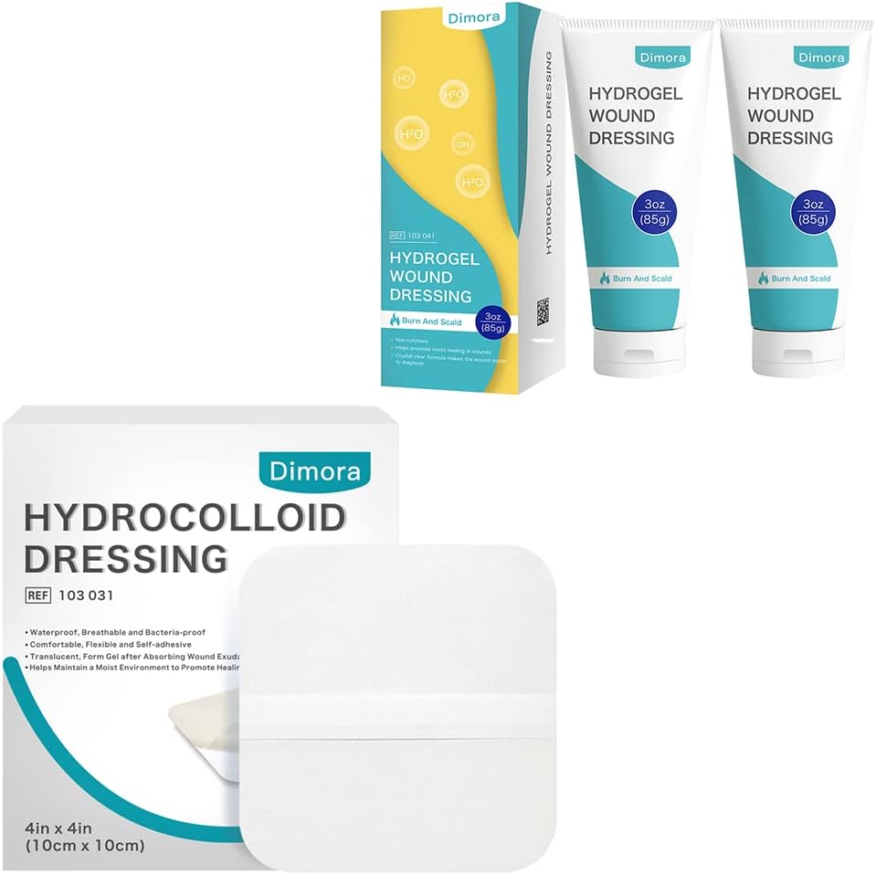 Hydrocolloid Wound Dressing 10 Pack Ultra Thin 4" x 4" + 2 Packs Hydrogel Wound Dressing