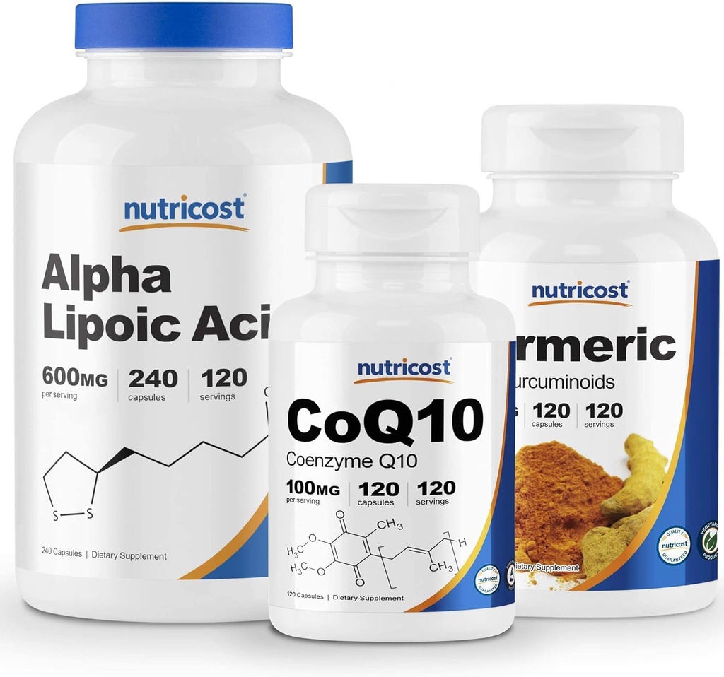 Nutricostアルファリポ酸600mg、240の帽子及びCoQ10 100mg、120の帽子及びTurmeric 500mgのBioPerineの120の帽子