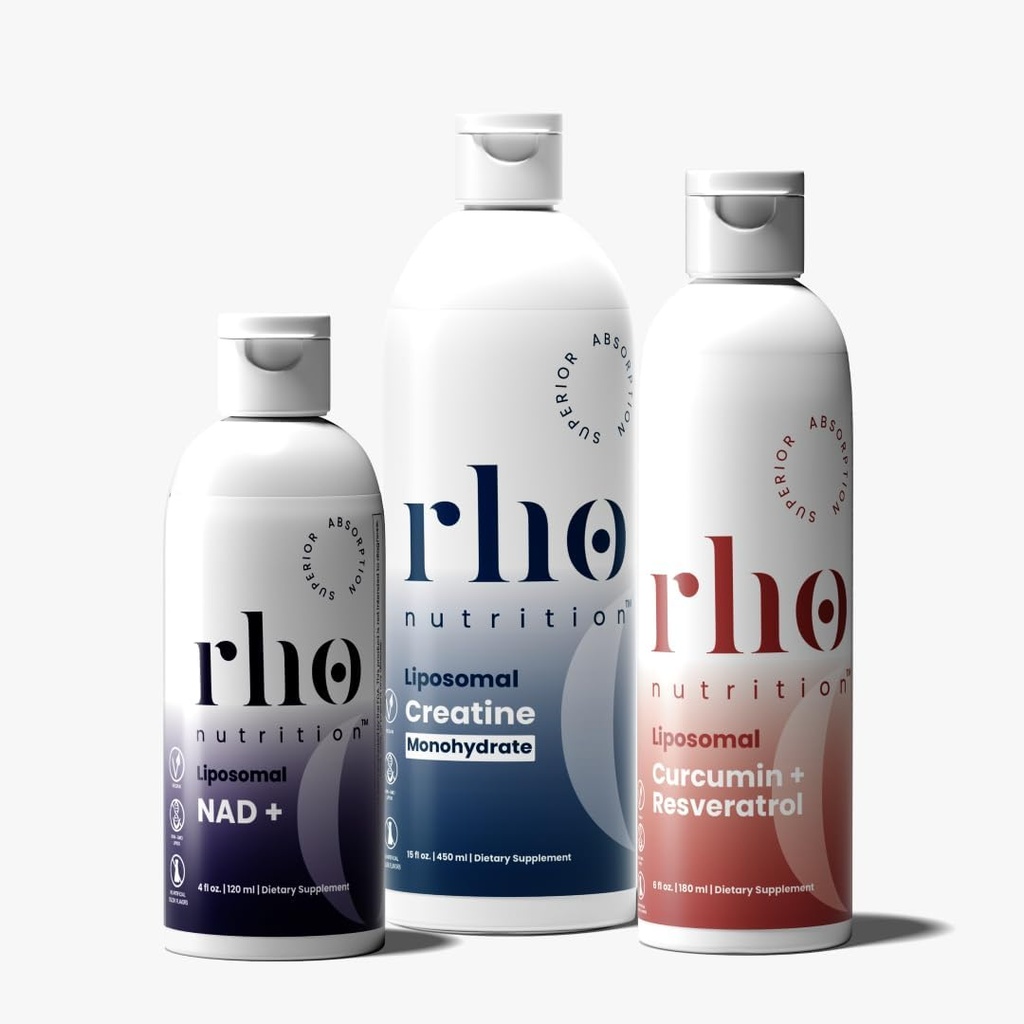 Rho 栄養 - エリート パフォーマンス バンドル - エネルギー、回復、および強さのための高吸収性脂肪サプリメント - NAD +、クルクミン + レスベラトロール、およびクレアチン(3パック)