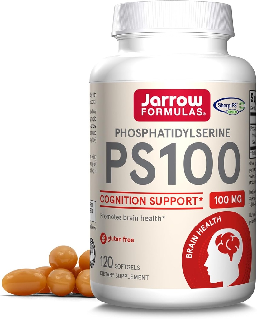 JarrowフォーミュラPS100 Phosphatidylserine 100 mg、脳の健康および認知サポート、120 Softgels、40-120日の供給のためのサプリメント