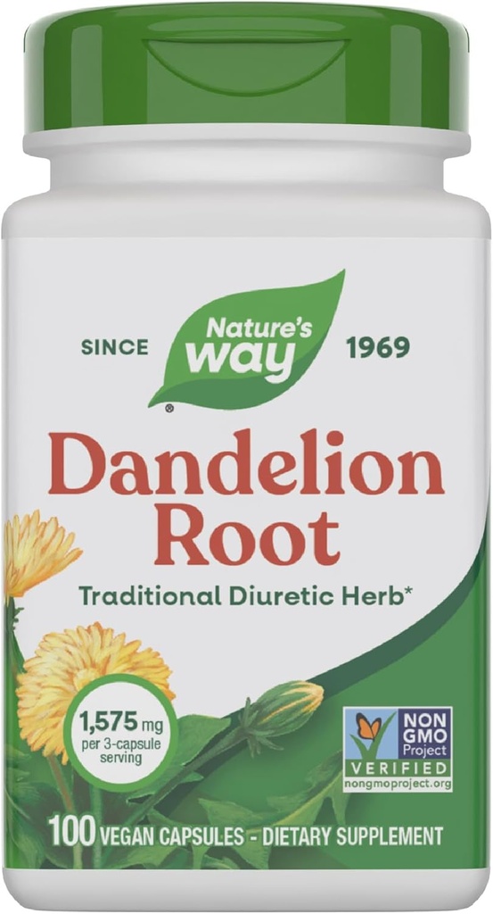 Nature's Way Dandelion Root, 伝統的な利尿ハーブ*, ビーガンタンポポのカプセル, 100 カウント (パッケージ 5 月 Vary)