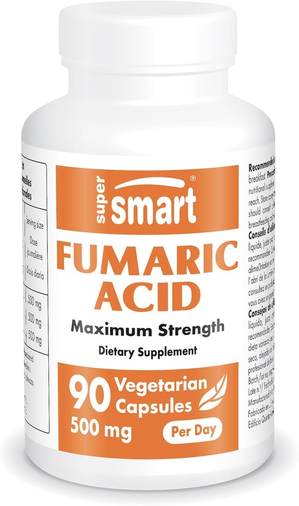スーパースマート - 1日あたりのフマル酸500mg(最大強度) - ナチュラルサプリメント | 非GMO&グルテンフリー - 90ベジタリアンカプセル