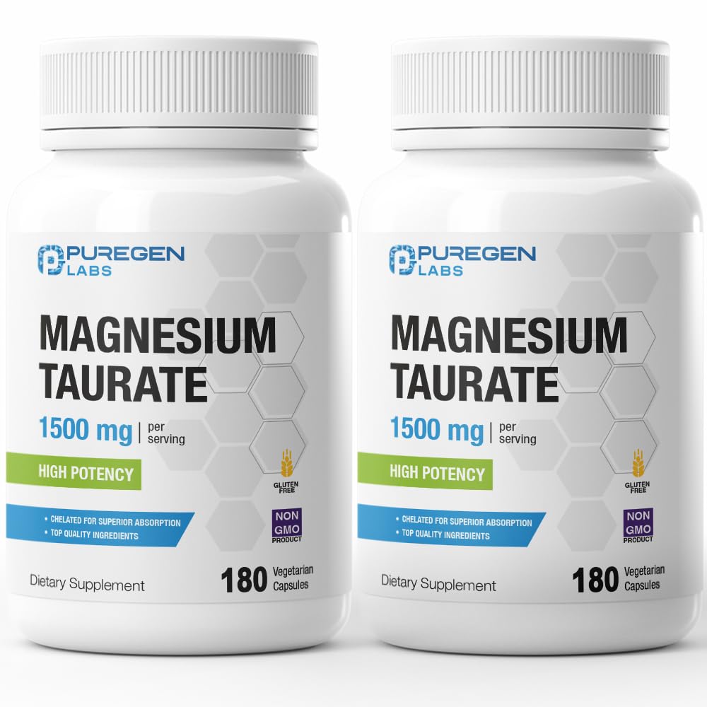 ピュアゲン ラボ マグネシウム タウレート 1500 mg/サービング [高効力] 合計 360 Veggie キャップ、優れた吸収性、非GMO、グルテンフリー、酪農 | アメリカ製