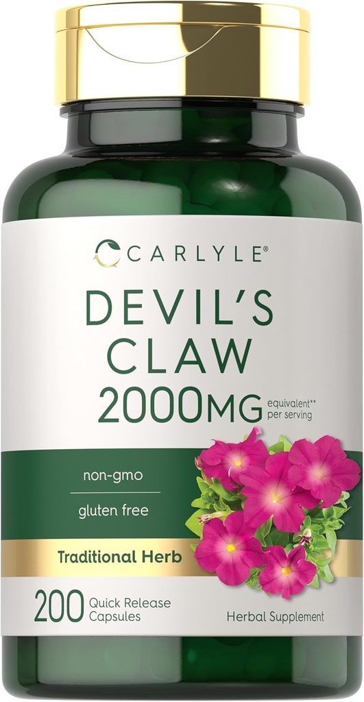 Carlyle Devils Claw 2000 mg | 200カプセル | 濃縮根エキス | Devils Claw Herbal Supplement | 非GMO、グルテンフリーサプリメント