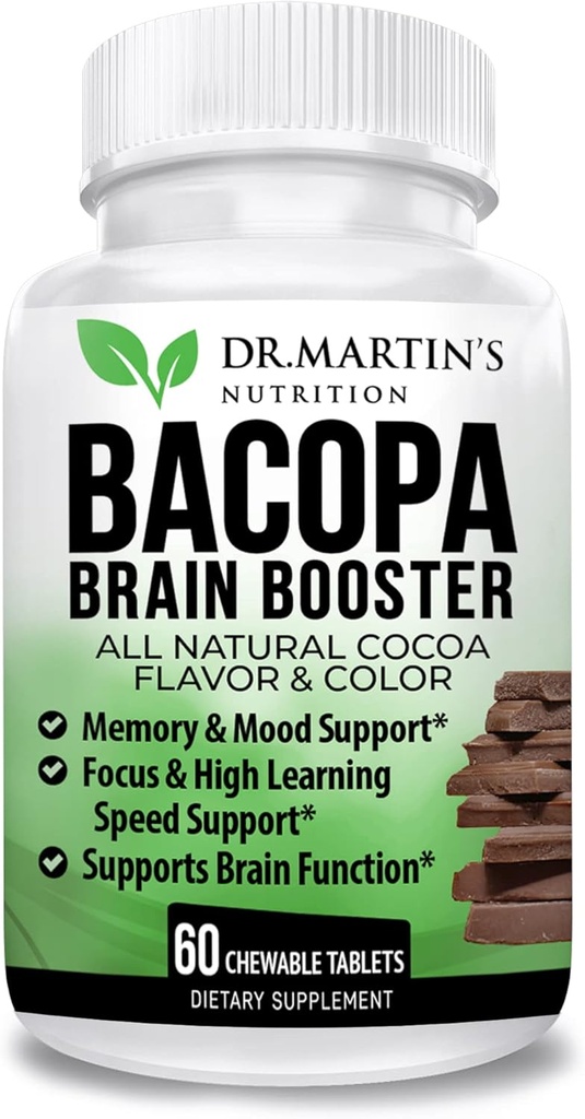 BACOPA MONNIERI/BRAHMI CHEWABLE タブレット |Brain Booster Supplement for Memory, Mood Support & Sharpness| フォーカス&ハイラーニング&ブレイン機能|キッズ&大人向け AYURVEDIC HERB | ココア味