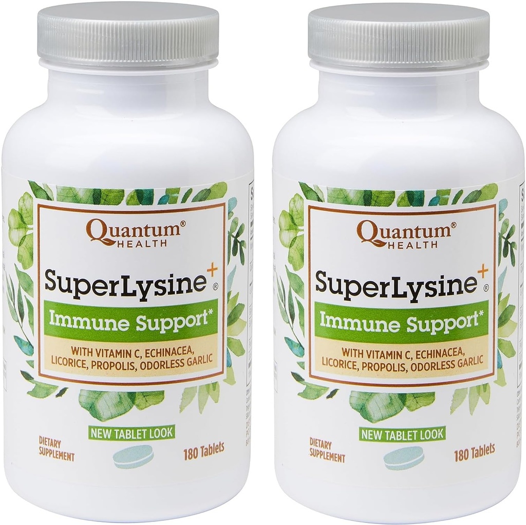 Quantumの健康SuperLysine+の高度の方式の免疫学サポート補足のLysine 1500のmgのビタミンC EchinaceaのLicoriceの蜂のプロポリス及び無臭のニンニク- 180のタブレット(2のパック)