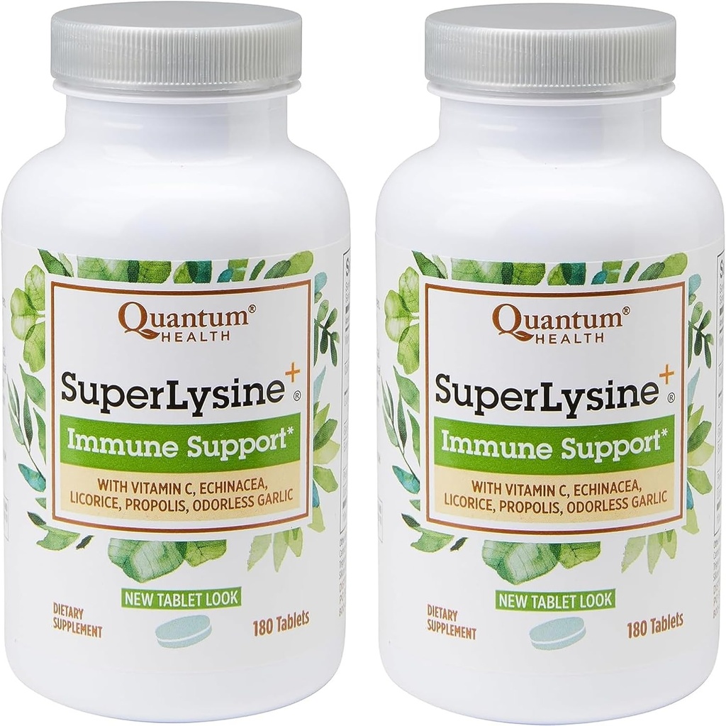 Quantumの健康SuperLysine+の高度の方式の免疫学サポート補足のLysine 1500のmgのビタミンC EchinaceaのLicoriceの蜂のプロポリス及び無臭のニンニク- 180のタブレット(2のパック)