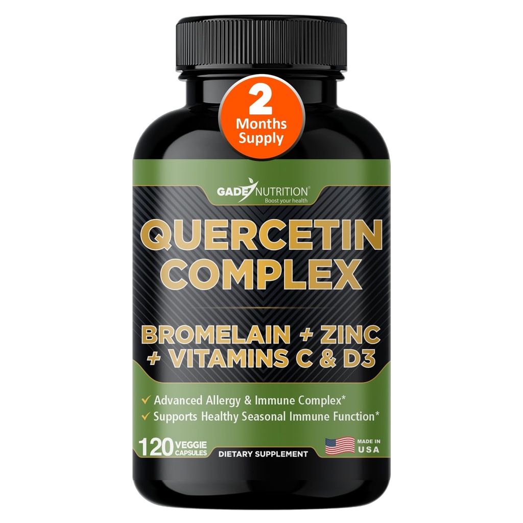 Gade Nutrition Organic Quercetin with Bromelain Vitamin Cと亜鉛  Immune Support Supplement Quercetin 500mgカプセル  Bioflavonoids 米国製サードパーティ製テスト済み
