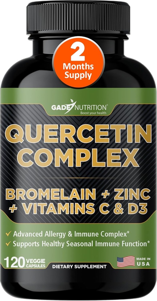 Gade Nutrition Organic Quercetin with Bromelain Vitamin Cと亜鉛  Immune Support Supplement Quercetin 500mgカプセル  Bioflavonoids 米国製サードパーティ製テスト済み