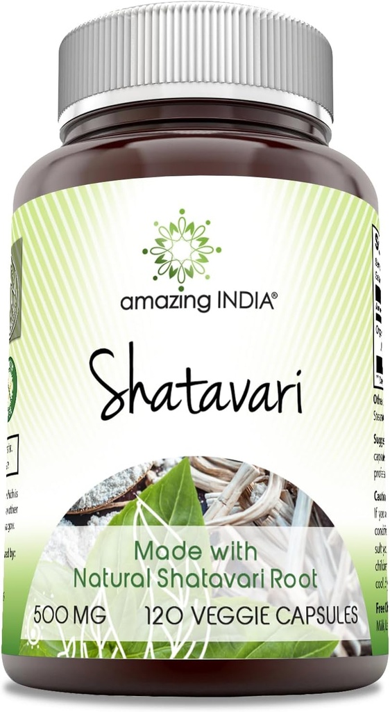 アメイジング・インディア ナチュラル シャタヴァーリ サプリメント | 500 Mg / サービング | 120 Veggie Capsule | Non-GMO | グルテンフリー | アメリカ製