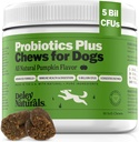 Deley Naturals Probiotics Plus Chews for Dogs, Gut Health Supplements, 5 Billion CFU's, Digestive Enzymes, プレバイオティクス, 犬アレルギー, 糖尿病, イースト, カボチャ風味, 90 カウント - アメリカ製