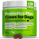 Deley Naturals Probiotics Plus Chews for Dogs, Gut Health Supplements, 5 Billion CFU's, Digestive Enzymes, プレバイオティクス, 犬アレルギー, 糖尿病, イースト, カボチャ風味, 90 カウント - アメリカ製
