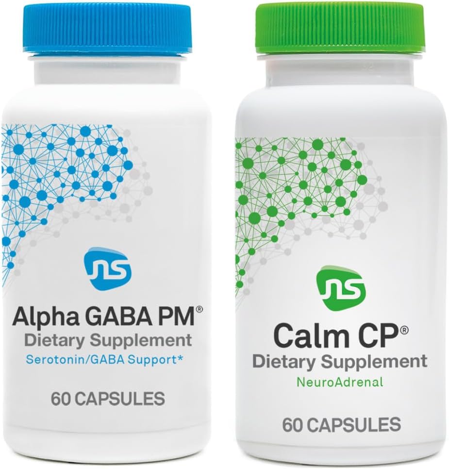 NeuroScience ストレス 反応 & 眠りセット - アルファ GABA PM + カルム CP with Melatonin, L-テアニン, バナナ リーフ & その他 (2 製品, 60 カウント 各)