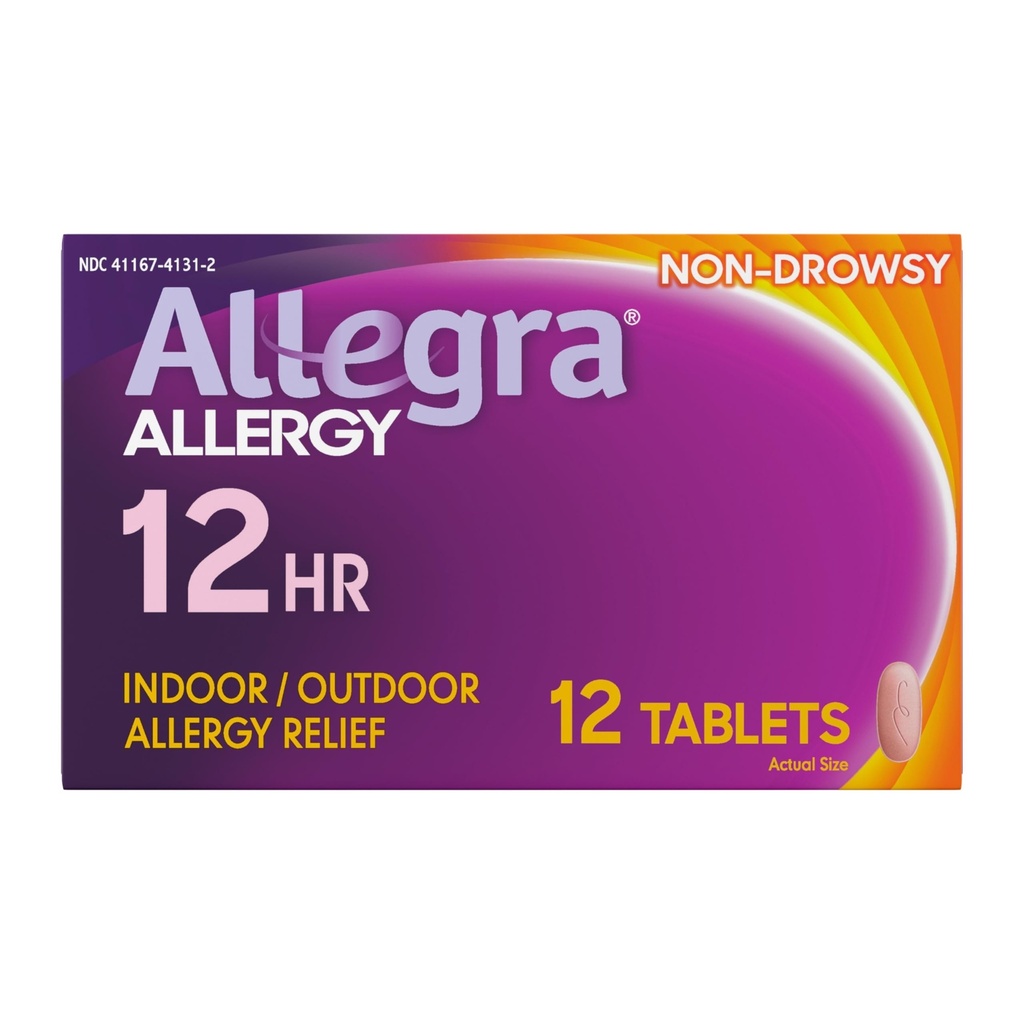 Allegraの大人の12時間のアレルギーの救助のタブレット、非眠気屋内および屋外のアレルギーの薬、60のmgのFexofenadine HCIのAntihistamineの丸薬、12カウント