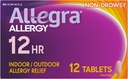 Allegra Adult 12-Hour Allergy Relief Tablets, Non-Drowsy Indoor and Outdoor Allergy Medicine, 60 mg Fexofenadine HCI Antihistamine Pill, 12-Count