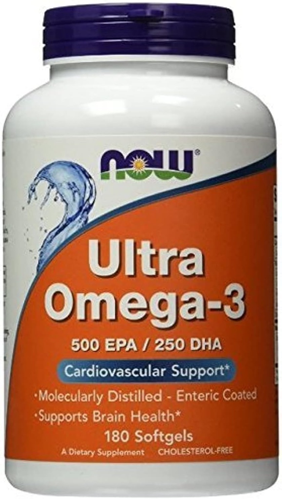Ultra Omega-3 500 EPA/250 DHA, 180 Softgels, From NOW Foods (Pack of 2)