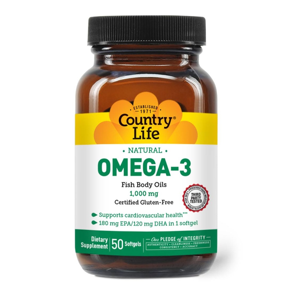 国の生命オメガ3の魚油の補足、10000mg、180mg EPA及び120mg DHAの魚油のコンセントレート、バープレス、50のSoftgelsの証明されたグルテンフリー