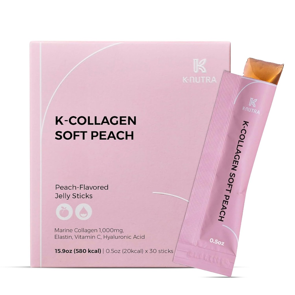K-Nutra K-Collagen の柔らかいピーチ (15.9oz、30 棒) - 休日のギフト-皮、毛、釘の健康、おいのゼリー、速い吸収。 低分子マリンコラーゲン、ビタミンC