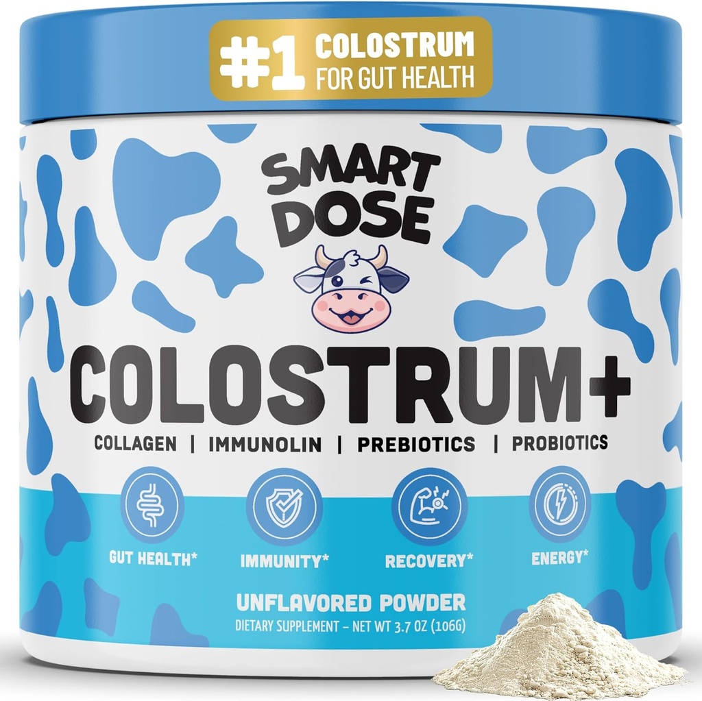 腸の健康と消化のための牛のColostrum +パウダー - ブロッキング、免疫サポート&エネルギーのための12-in-1フォーミュラ - 45% IgG免疫リン、プロバイオティクス、プレバイオティクス、コラーゲン&Lグルタミン