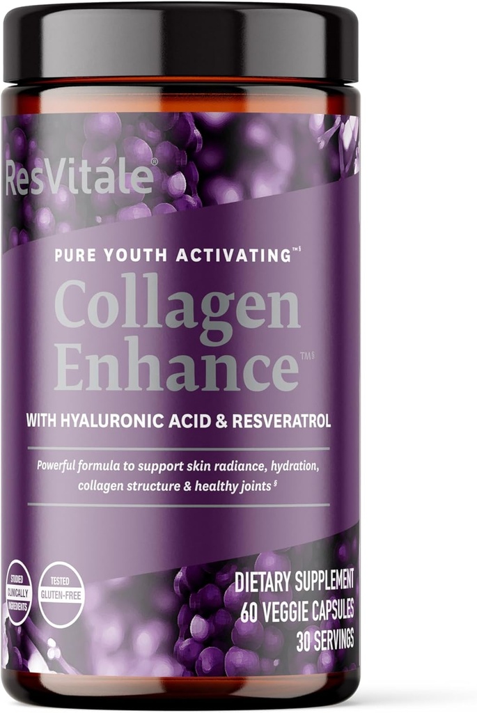 ResVitále コラーゲンは高めます- Hyaluronic 酸及び Resveratrol の美の補足- 60 のカプセル