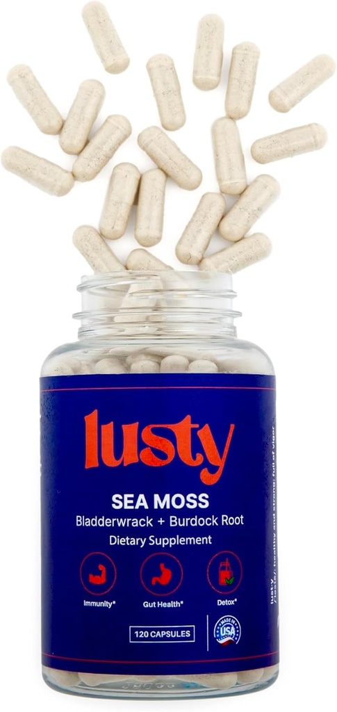 Lusty Nutrition Sea Mosssのカプセル - アメリカ製 - 60デイサプライ - Superboostフォーミュラ - オーガニックBradderwrack、Burdockルート&ブラックペッパーエキス - 腸の健康、脳/認知ブースト - 免疫