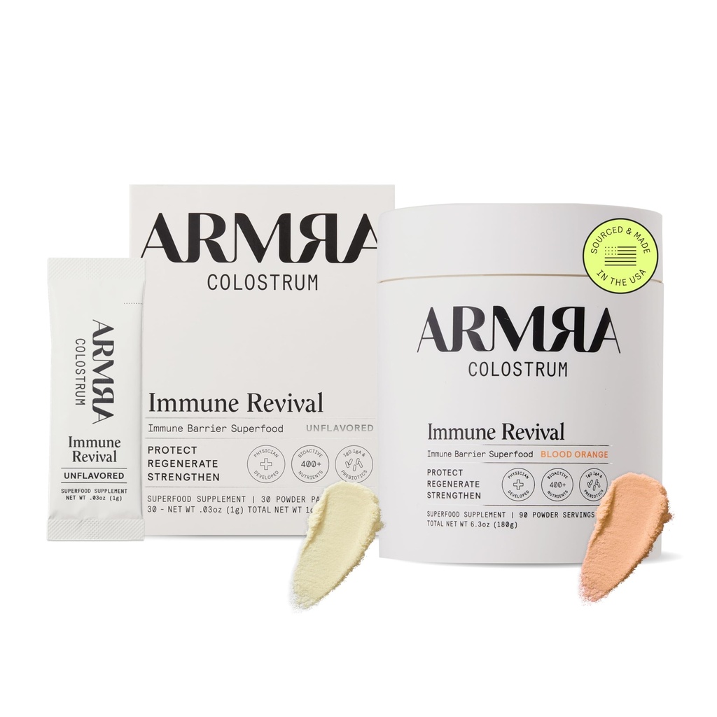ARMRA ColostrumTM プレミアムパウダー、グラスフェッド、グットヘルスブロッティング免疫スキン&ヘア、400+バイオアクティブ栄養素、ポテントバイオ利用できる、ケト、グルテン&ファットフリー(非風味30|ブロッドオレンジ 90)