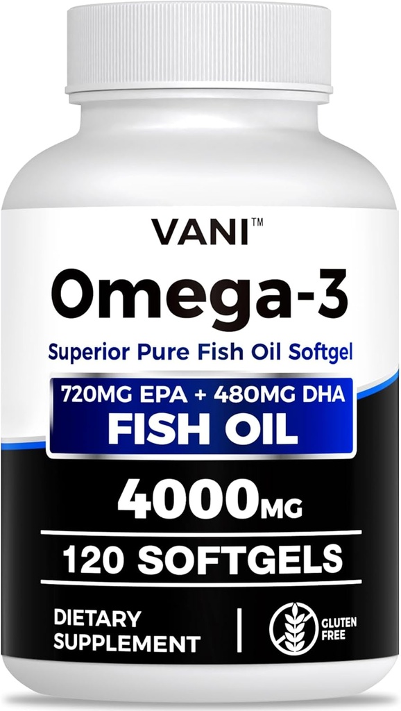 魚油オメガ3(4000mg)、120 Softgels、オメガ3脂肪酸サプリメント EPA&Brain&Heart Health*