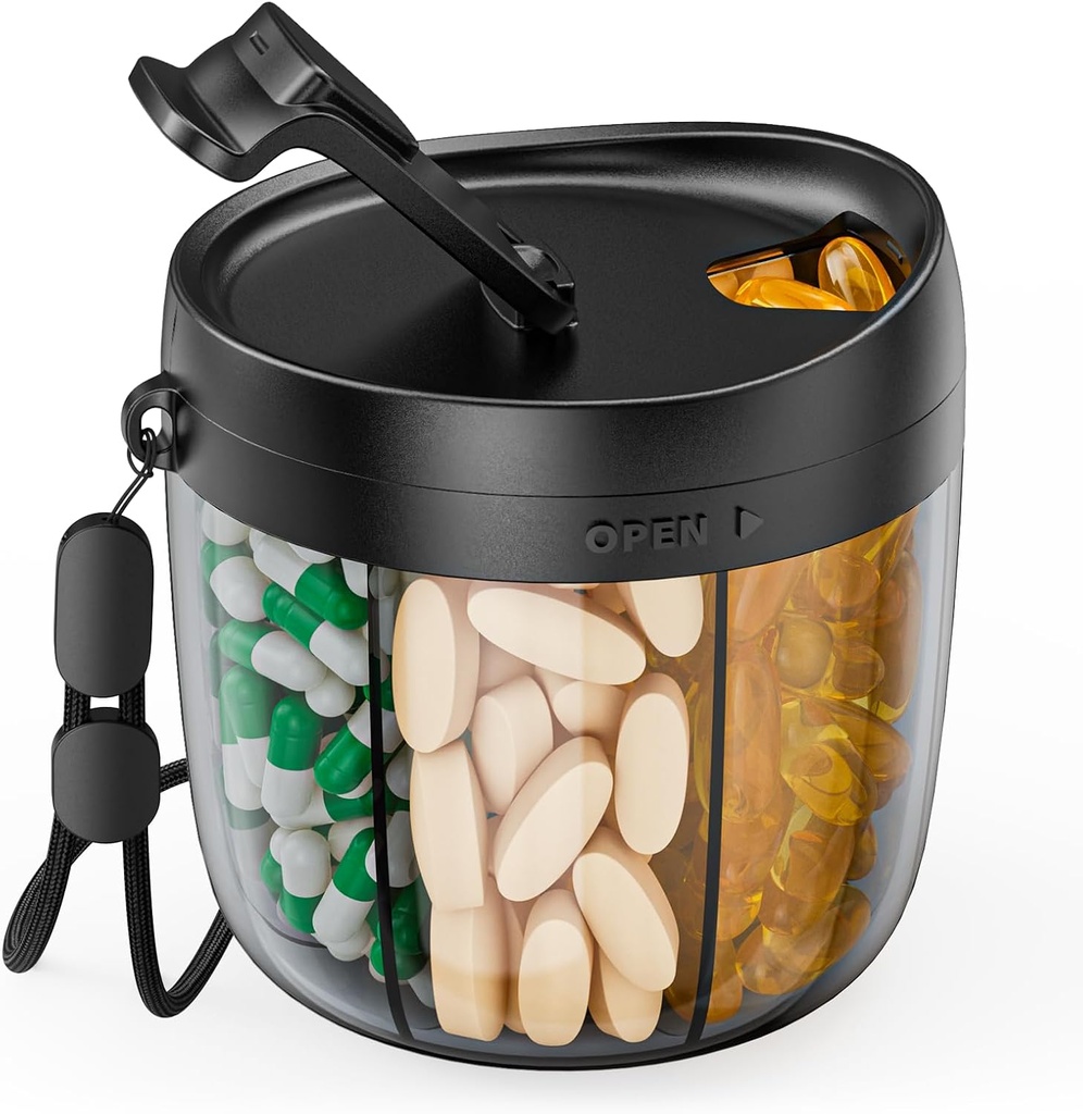 PULIVの携帯用丸薬ディスペンサーのびん、7つのコンパートメントが付いているビタミンのオルガナイザーは、反混合及び広い開始の設計、Medsを取除くこと容易な、含んでいます20のPCの粘着性があるラベルを補います